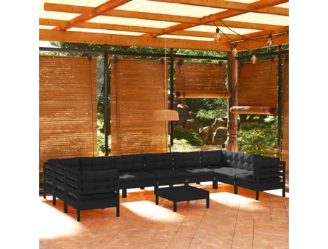 Conjunto 11 Muebles de jardín VIDAXL con cojines negro madera de pino