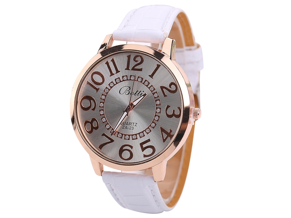 Reloj De Pulsera Para Mujer Con Grandes Números Arábigos, Correa De Poliuretano Blanca Y Movimiento De Cuarzo.