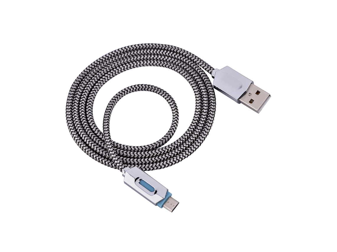 Cable De Carga Micro Usb Trenzado Luminoso Con Led Gris Para Smartphones
