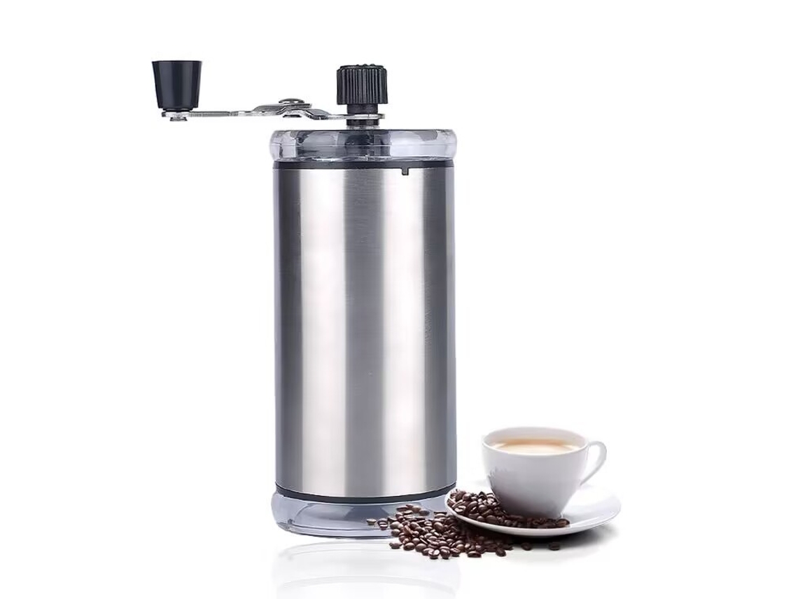 Molinillo de café portátil para uso doméstico, fabricado en acero inoxidable, resistente al polvo y con accionamiento manual con manivela. Sfushos