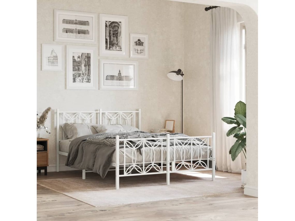 Estructura Cama Sin Colchón Con Estribo Metal Blanco 140x200 Cm