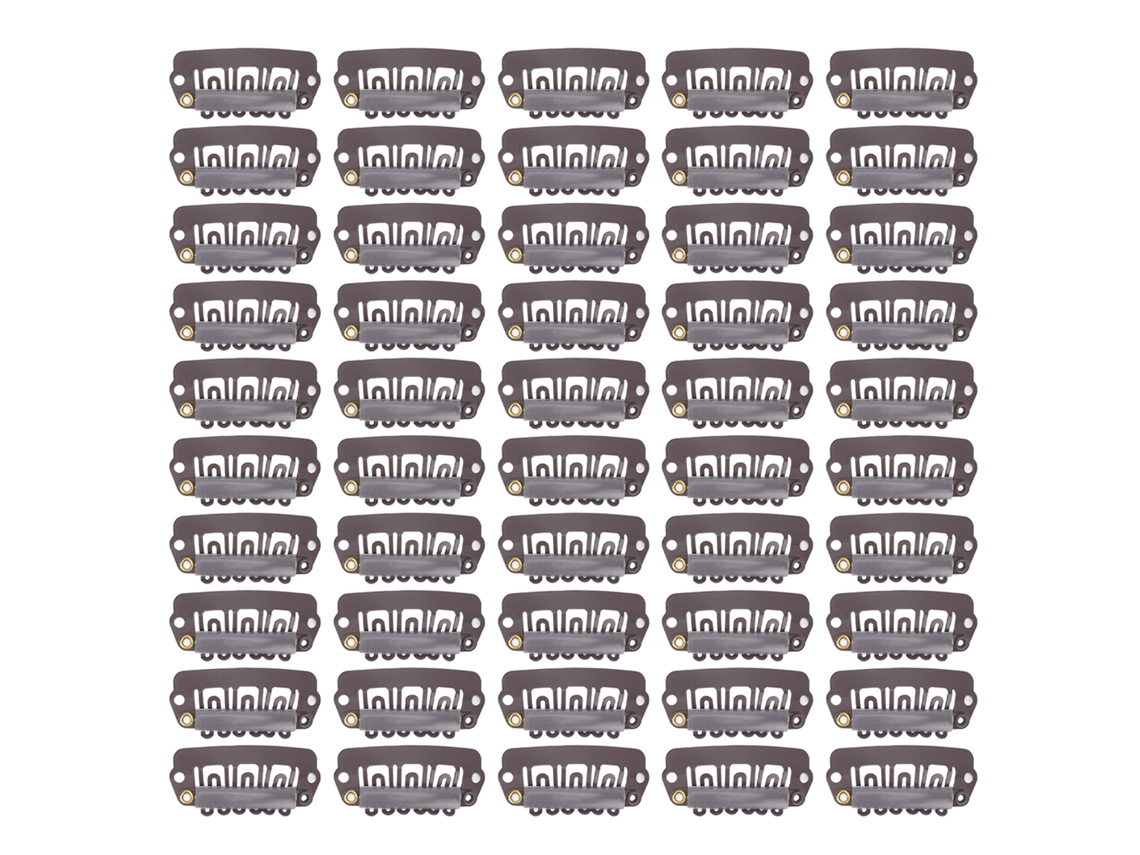 50 Clips De Fixação De Peruca De Metal - Marrom Escuro - Aço Inoxidável Com 6 Dentes