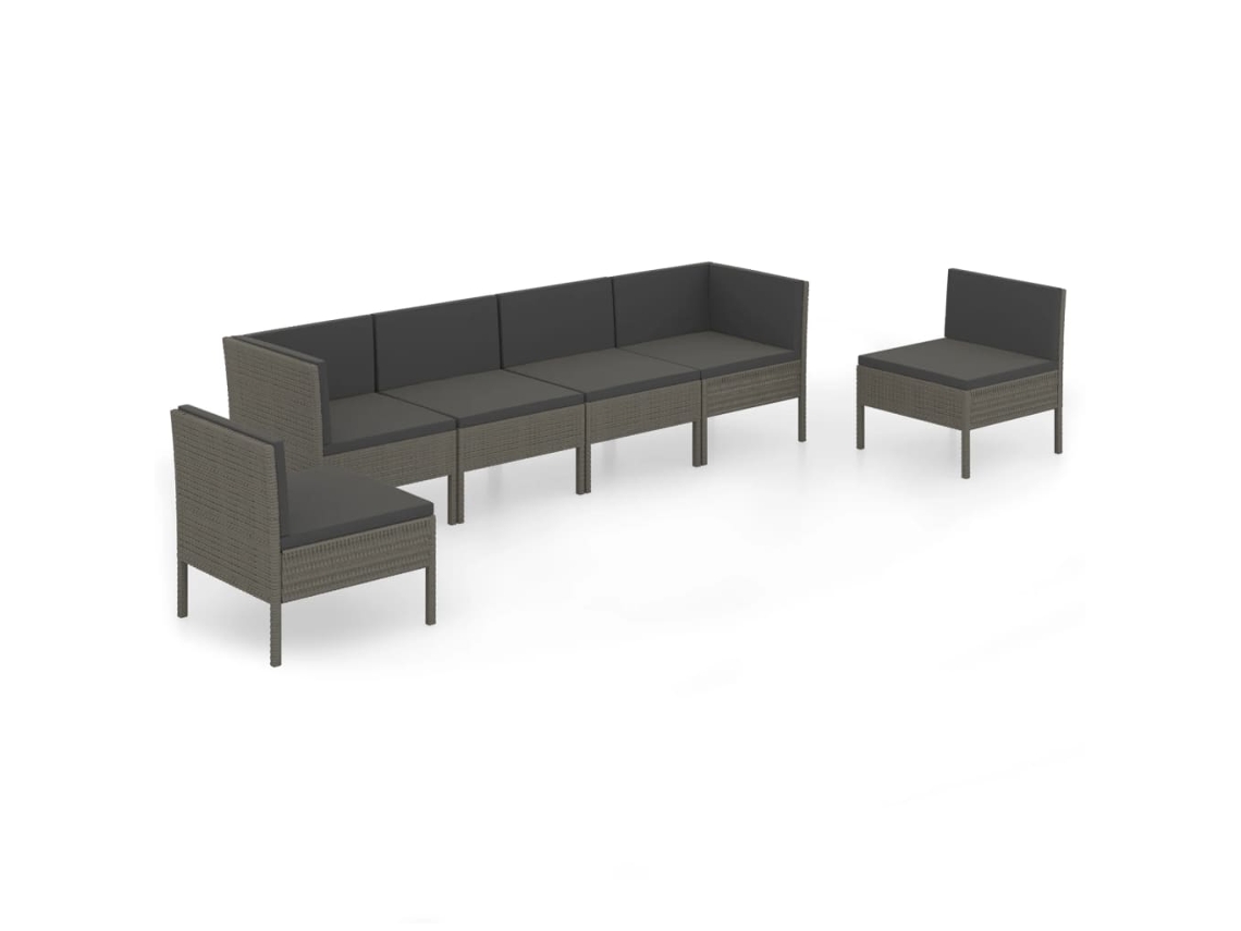 Conjunto de jardín Maison Exclusive de 6 piezas con cojines de mimbre y patas grises.