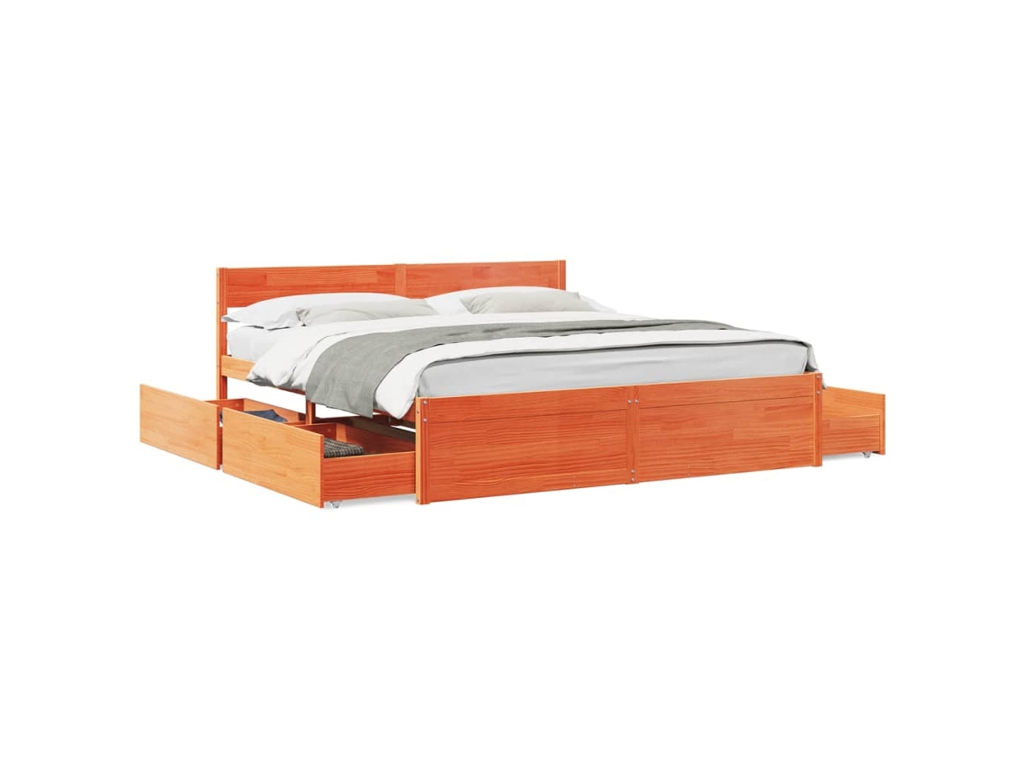 Maison Exclusive - Cama Sin Colchón Madera Maciza De Pino Marrón Cera 180x200 Cm