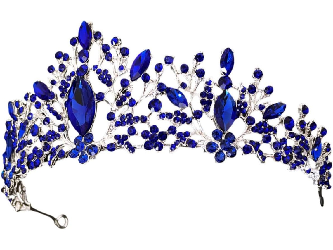 Diadema De Boda Con Forma De Corona De Diamantes De Imitación Azules, Ligera, De Aleación De Plata, Elegante Adorno.