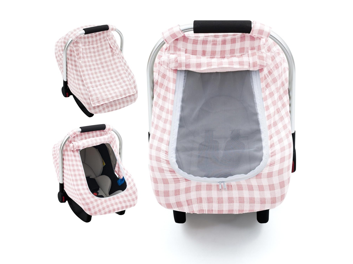 Funda para asiento de coche de verano Eifson para bebé con ventana de malla grande y capota transpirable (rosa)