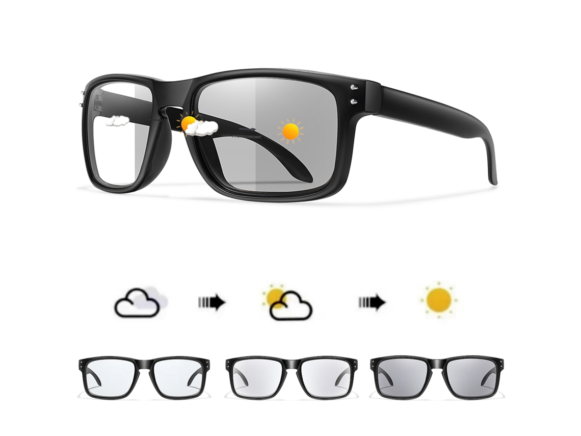 Gafas de ciclismo fotocromáticas unisex MDUG con protección solar y resistencia a impactos (negras)