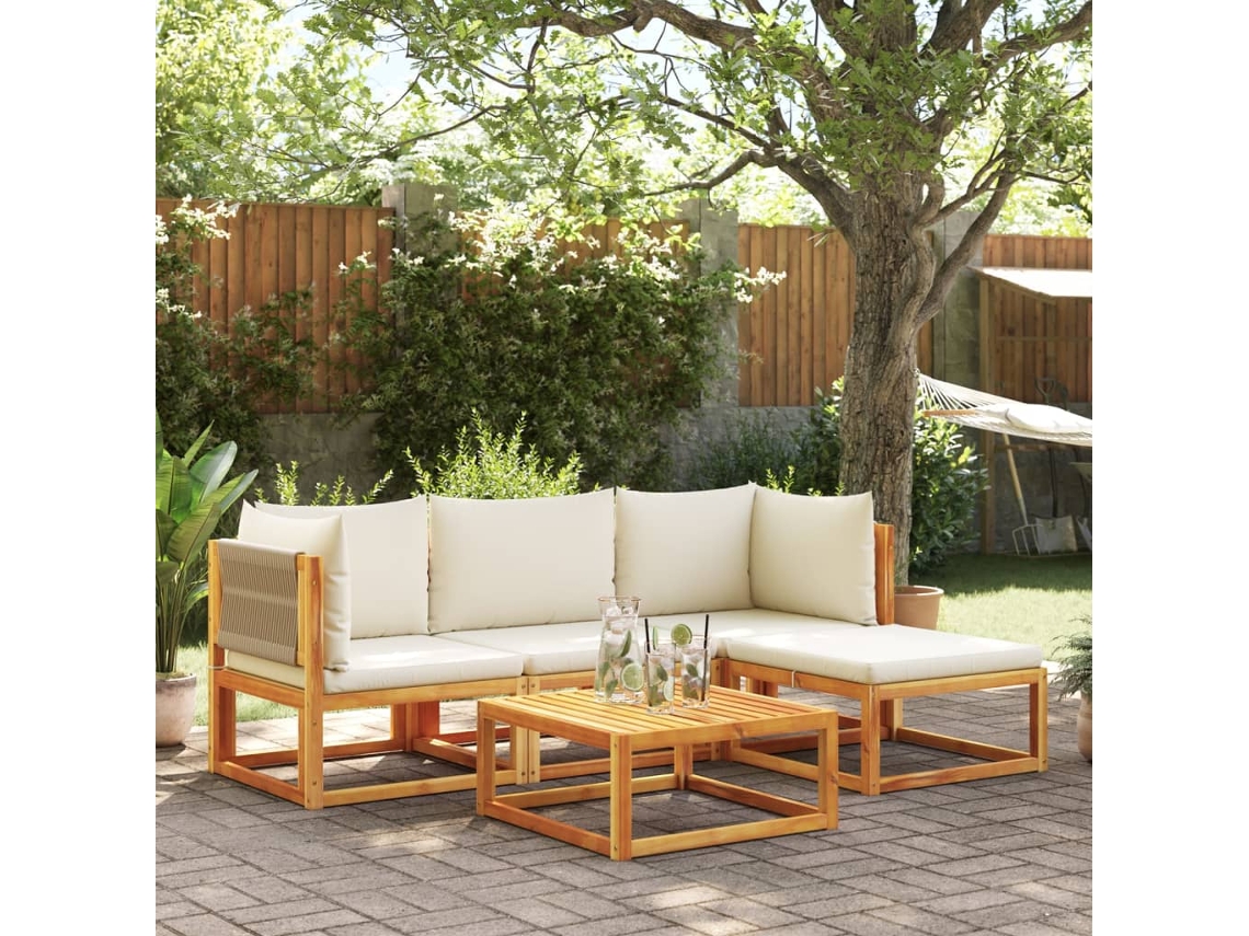 Conjunto de sofá de jardín con cojines de madera maciza de acacia, Dkd Home Decor