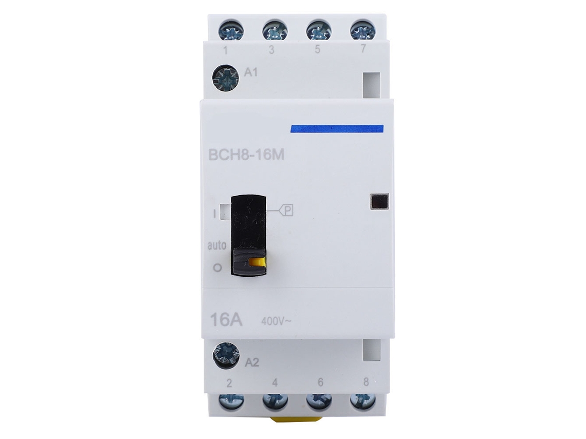 Contactor De 16 A 24 V Ca Para Riel Din Residencial Con Interruptor Manual 2no2nc Bch8-16m 4p
