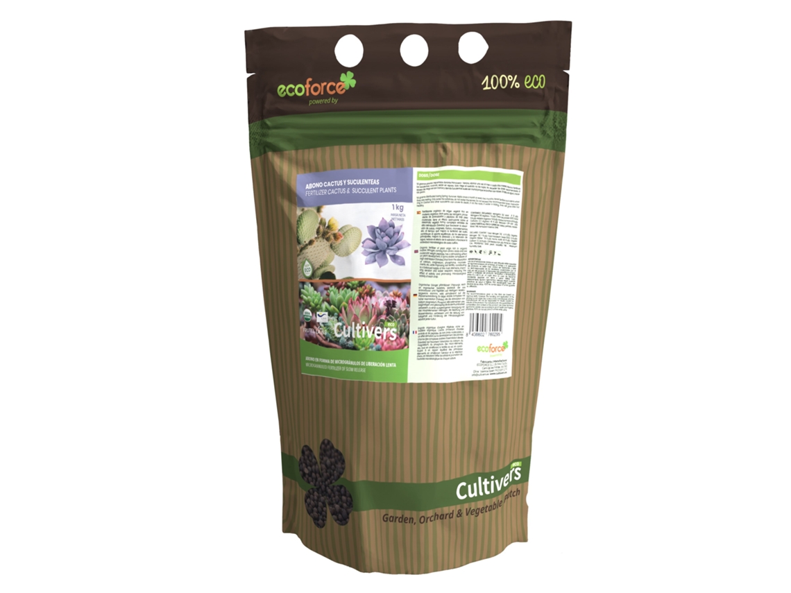 CULTIVERS Abono Cactus Plantas Crasas y Suculentas Ecológico de 1 kg Fertilizante de liberación Lenta . Origen 100% Orgánico y Vegano