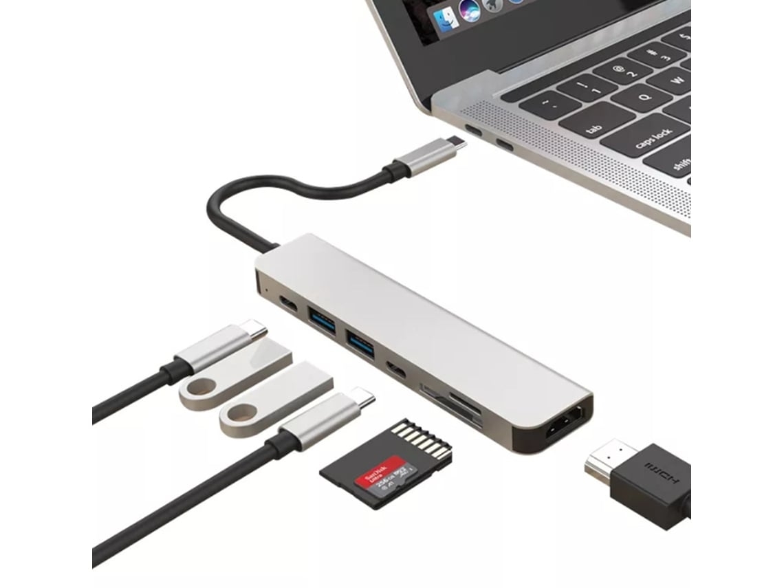 Adaptador USB C Hub Dongle para MacBook Air Pro con HDMI 4K 60Hz Fuente de alimentación 87W 2 puertos y lector de tarjetas SD/TF Chennnls