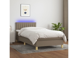 Cama Box Spring Con Colchón Led Tela Gris Taupe 80x200 Cm