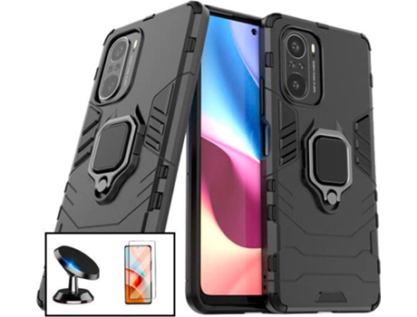 Kit Carcasa, Protector y Soporte Magnético Auto Xiaomi Poco F3 PHONECARE Military Defender Negro