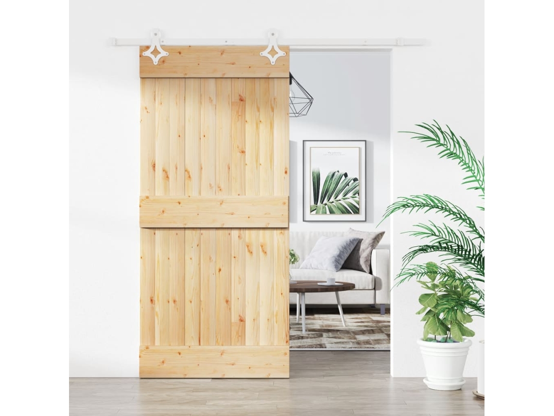 Puerta corredera con herrajes 95x210 cm madera maciza de pino LOVELY HOME