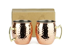 Conjunto de 2 copos Moscow Mule em aço inoxidável com revestimento em cobre, 560ml, cor ouro rosa, com cabo de latão (2026).
