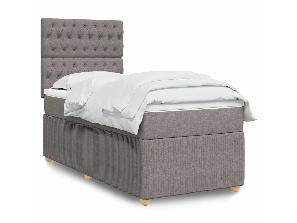 Cama Box Spring Con Colchón Tela Gris Taupe 80x200 Cm