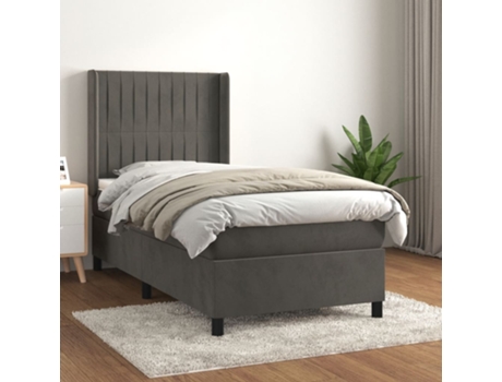 vidaXL Cama con somier y colchón 90x200 cm terciopelo gris oscuro