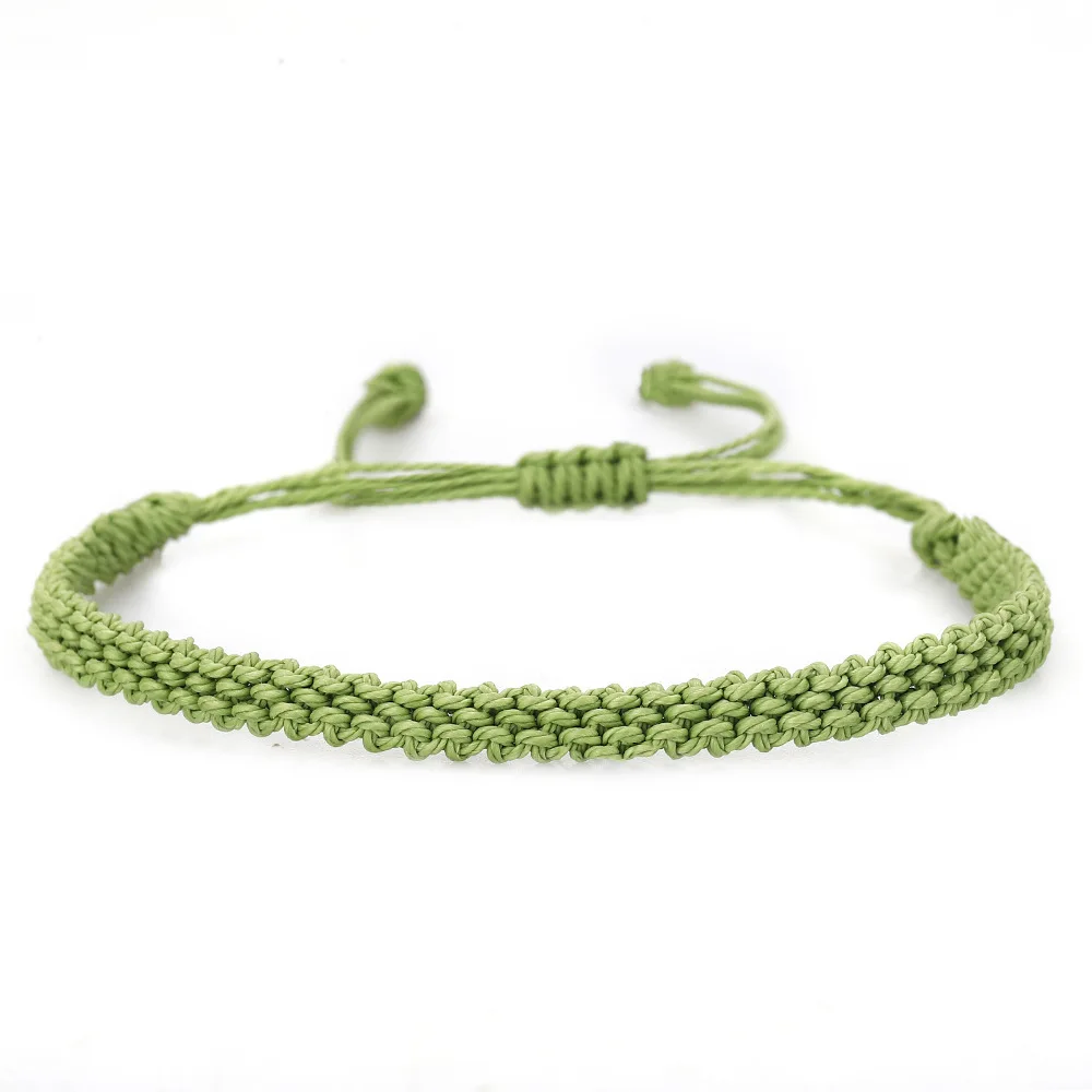Pulsera ajustable tejida a mano, pulsera sencilla de cuerda trenzada en color liso MDUG (verde cristal).