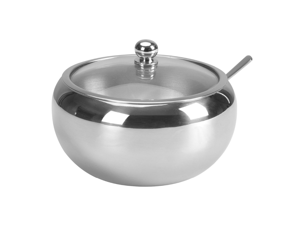 Cuchara grande para azúcar de acero inoxidable de 300 ml con tapa de vidrio MDUG