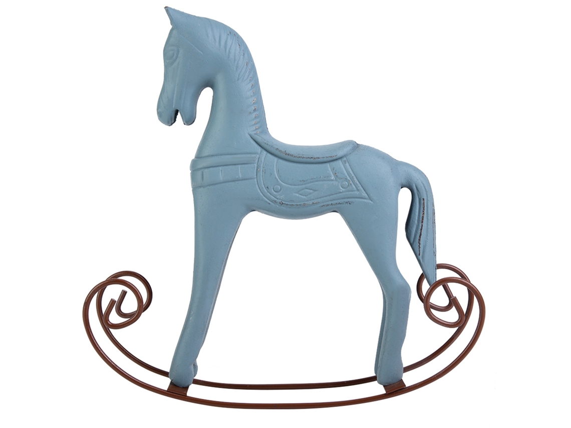 Caballito Mecedora De Madera Tallado Y Pintado A Mano, Juguete Decorativo Para Mesa (azul Claro)