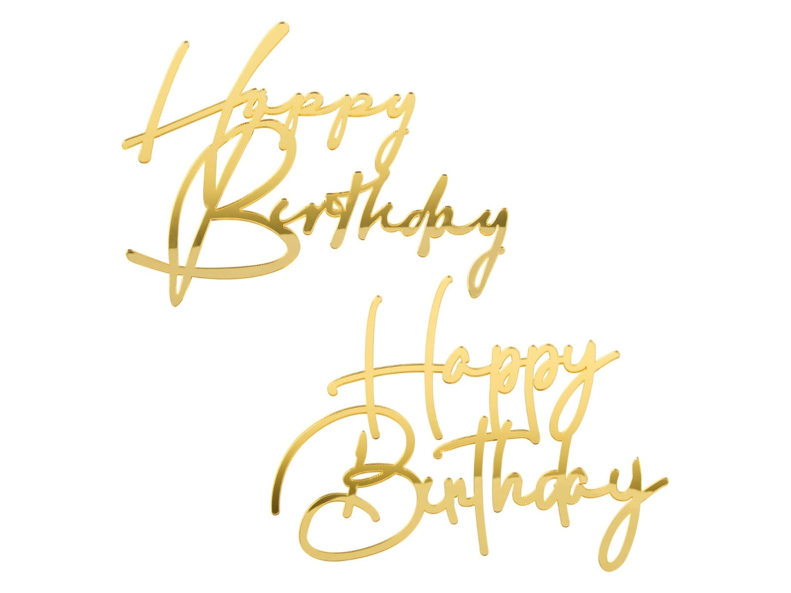 KOFIHETY 2pcs Adorno para Tarta de Cumpleaños Dorado con Brillo en Acrílico para Decoración de Tartas