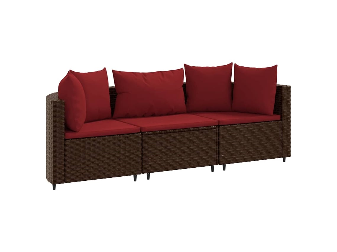 Maison Exclusive - Set Sofás De Jardín 3 Piezas Y Cojines Ratán Sintético Marrón