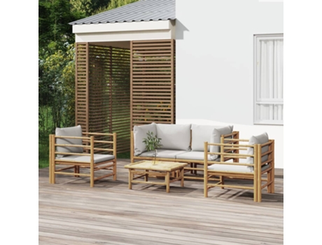 MAISON EXCLUSIVE Set de muebles de jardín 5 piezas bambú y cojines gris claro