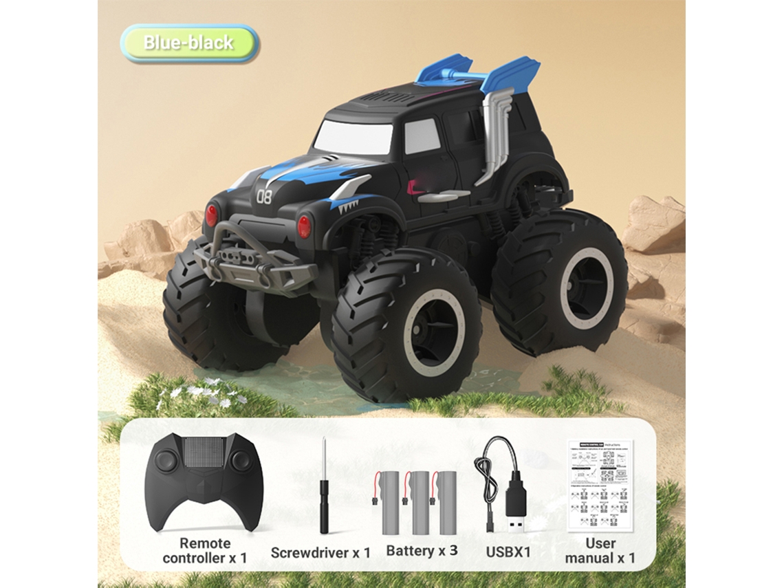 Coche acrobático anfibio 4x4 teledirigido Anub de 2,4 GHz para todo terreno con 3 baterías para niños y niñas (azul)