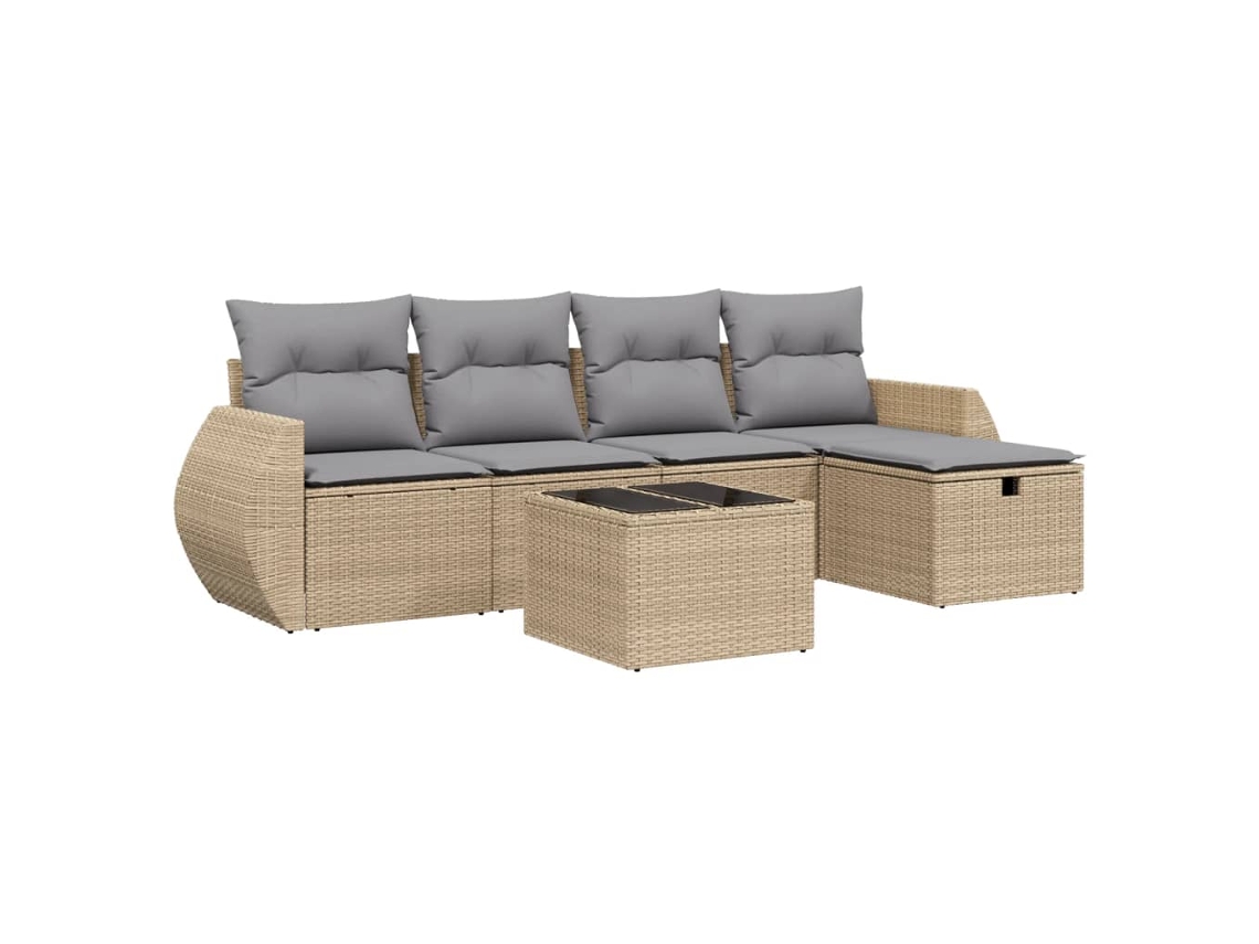 Conjunto 6 de sofás jardín con cojines beige mezcla VIDAXL ratán PE
