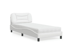 Cama Con Colchón Cuero Sintético Blanco 90x200 Cm