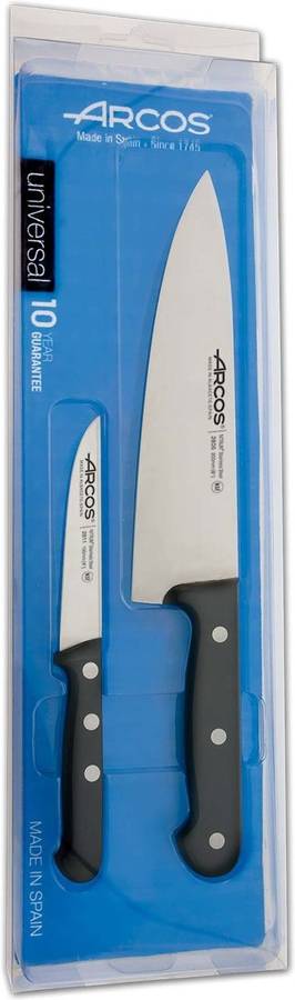 Arcos Serie Universal juego de cuchillos cocinero y mondador hoja acero inoxidable nitrum mango polioximetileno pom color negro 20 cm set 2 285800