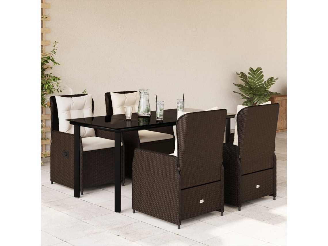 Juego de comedor de jardín de 5 piezas con cojines de mimbre marrón de DKD Home Decor