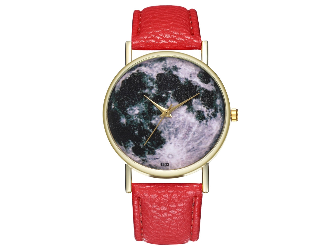 Reloj De Cuarzo Casual Unisex Para Hombre Y Mujer Con Correa De Cuero Pu Rojo