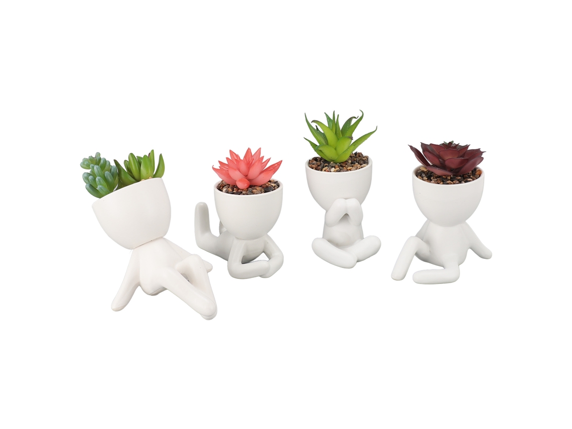 2026-set De 4 Plantas Suculentas Artificiales Con Macetas De Cerámica Bonitas Decoración Para Oficina Sala Mesa Escritorio