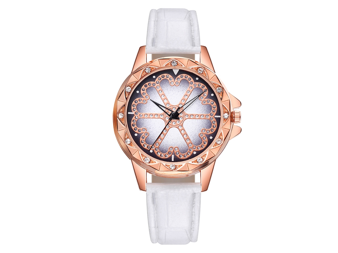 Reloj De Pulsera Vansvar Para Mujer Con Correa De Pu, Estampado Floral Y Movimiento De Cuarzo Blanco.