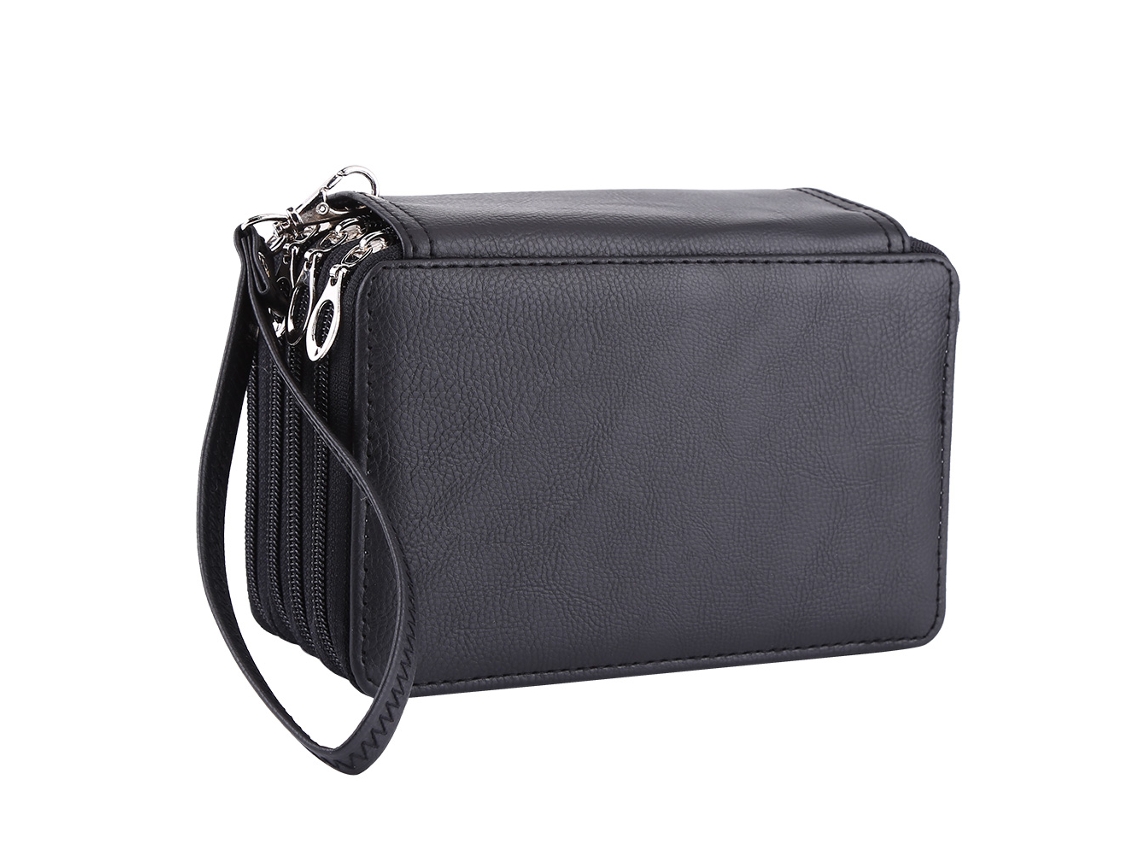 Estuche De Lápices De Cuero Pu Con 72 Espacios Capacidad Grande Organizador Portátil Para Artistas Escolares (negro)
