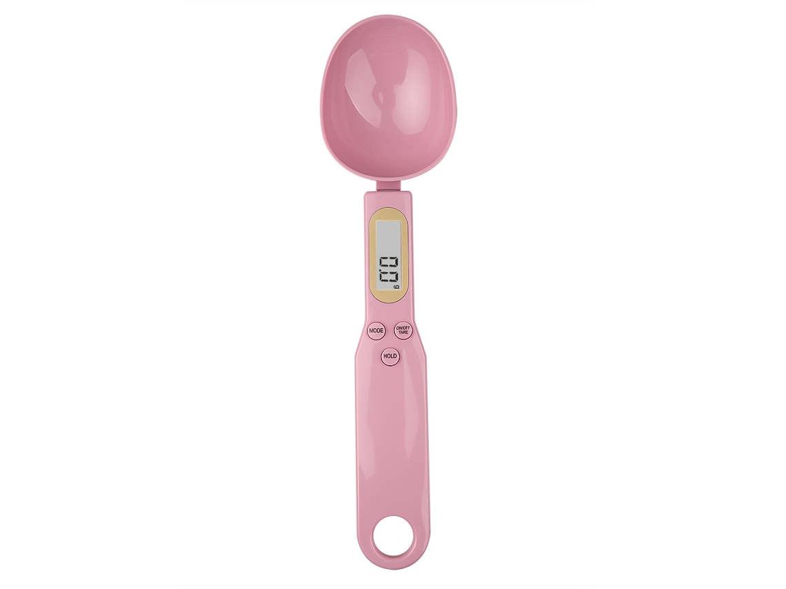 Báscula de cocina con taza medidora digital LCD MDUG para harina y cuchara digital, 500 g, color rosa