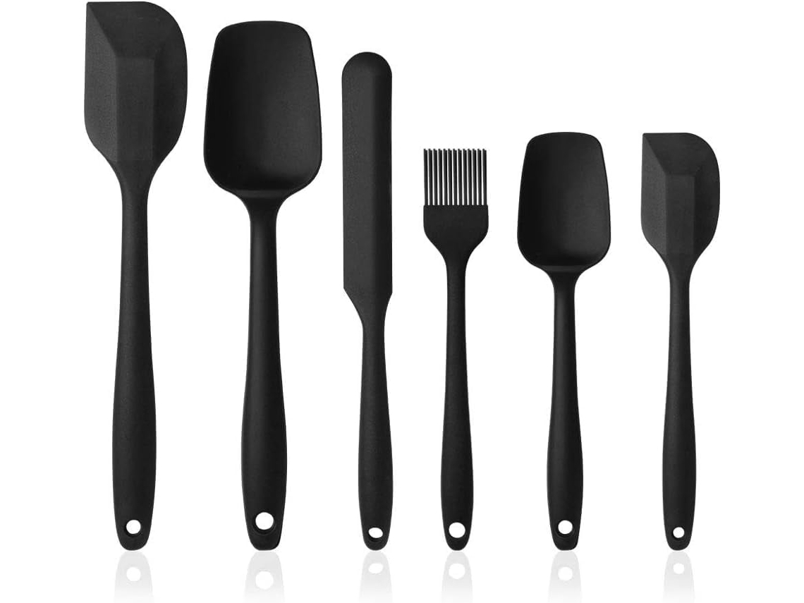 Espátula Y Raspador De Masa De Silicona, Juego De 6 Piezas, Color Negro.