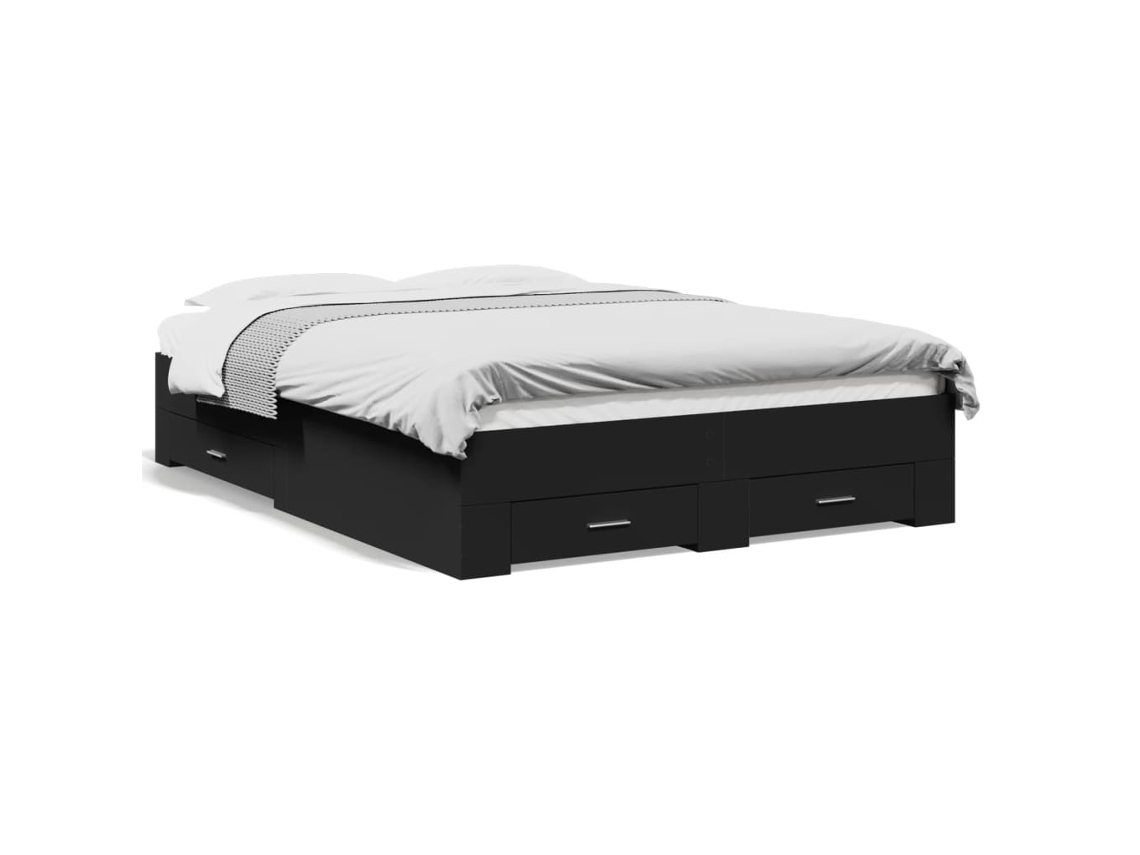 Maison Exclusive - Cama Con Cajones Madera De Ingeniería Negro 140x190 Cm