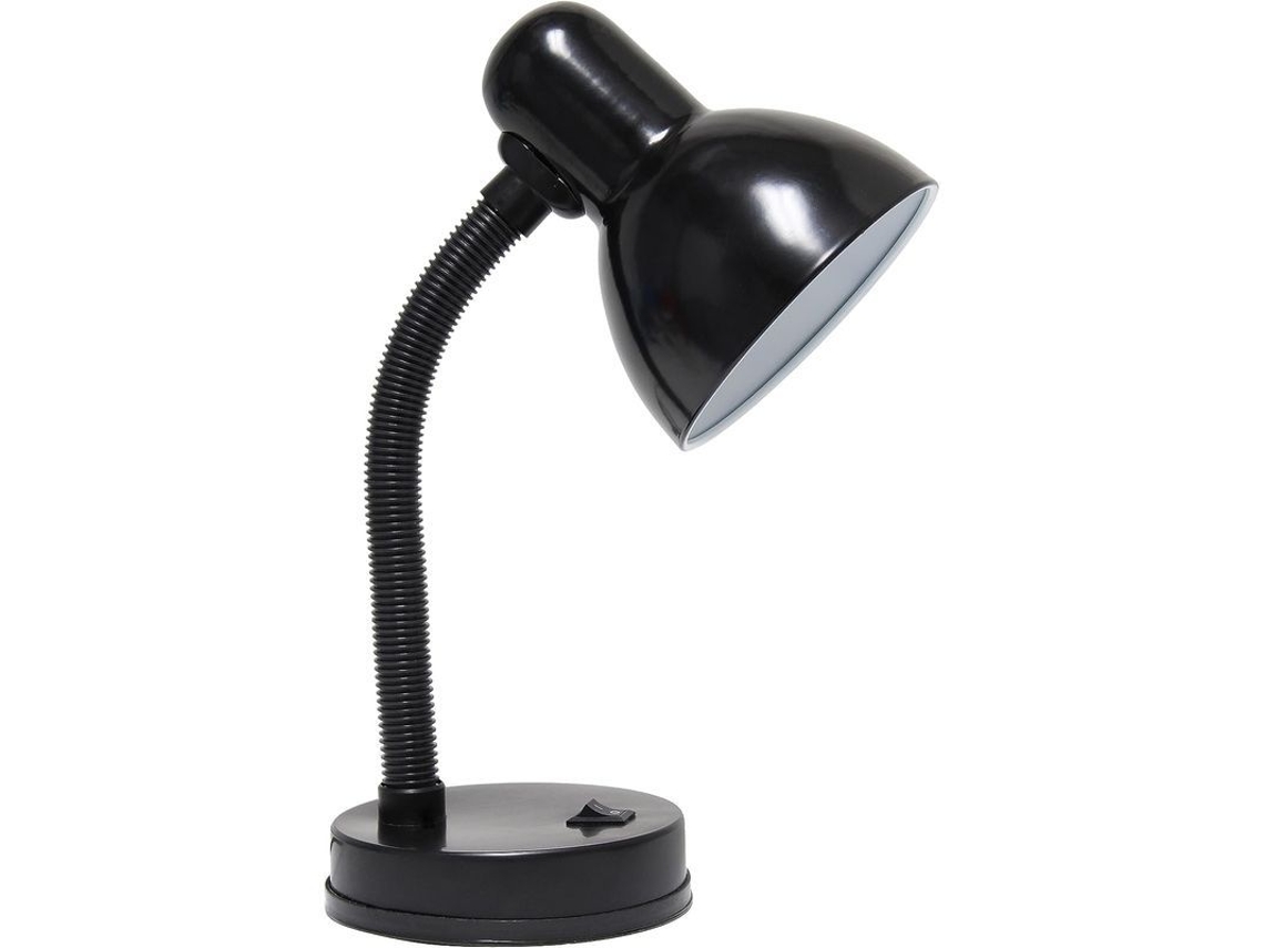 Lámpara De Mesa Básica De Metal Con Cuello Flexible, Diseño Sencillo, Color Negro.