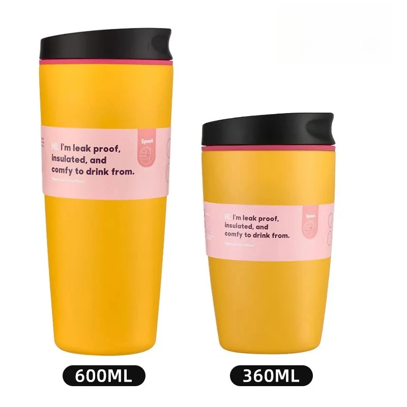 (amarillo, 360 Ml + 600 Ml) Botella De Agua Isotérmica De Acero Inoxidable, Con Aislamiento Al Vacío, Tapa A Prueba De Fugas Y Base Silenciosa.