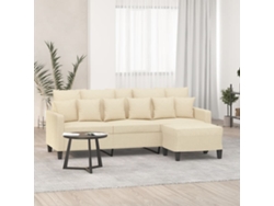 Sofá De 3 Plazas Con Taburete De Tela Crema 180 Cm