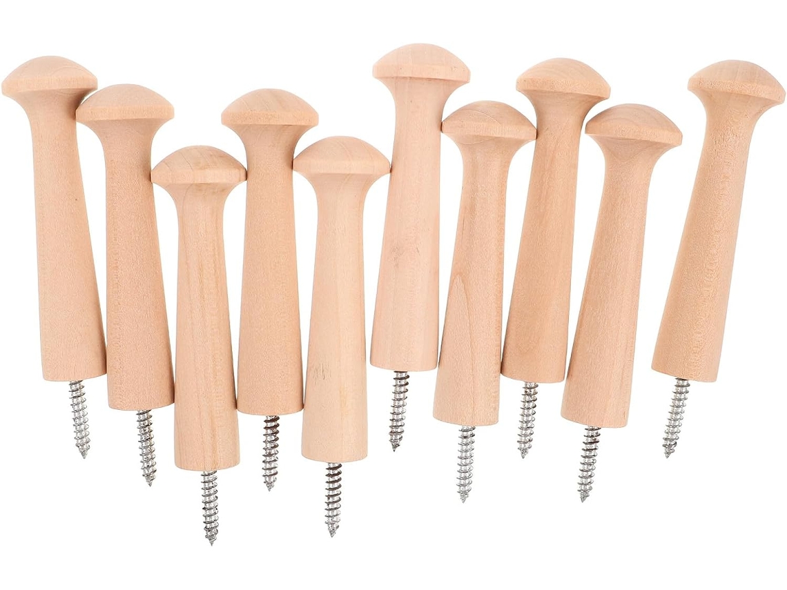 Juego De 10 Gancho De Madera Atornillables, Multiusos, 7 Cm