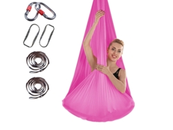 Hamaca de yoga de 400 x 280 cm con correa de extensión y cierre (rojo rosado)
