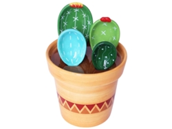 Juego de 4 cucharas medidoras de porcelana con base, con forma de cactus, ideales para cocinar en casa.