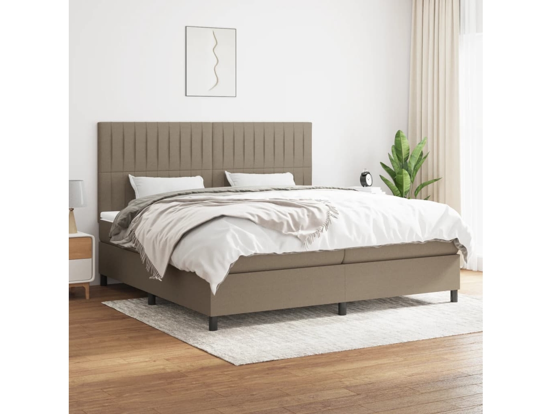 Cama Box Spring Con Colchón Tela Gris Taupe 200x200 Cm