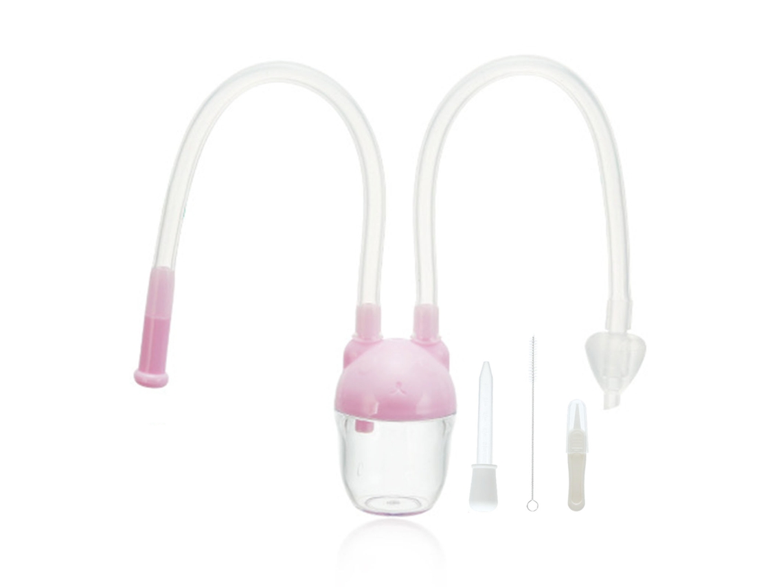 Juego De 5 Piezas De Aspirador Nasal Rosa Para Bebés Con Biberón Y Cepillo.
