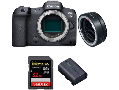 Kit Cámara Mirrorless, Adaptador y Accesorios CANON EOS R5 (45 MP - Sensor: Full Frame - ISO: 100 a 51200)