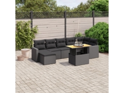 Conjunto de 8 sofás de jardín con cojines de mimbre sintético negro, Dkd Home Decor