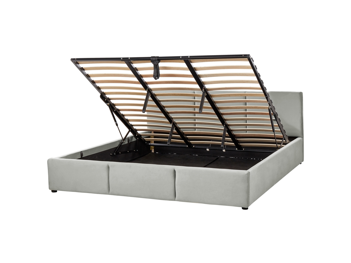 Cama con almacenaje BELIANI Bousse de Terciopelo Gris 191x219x79